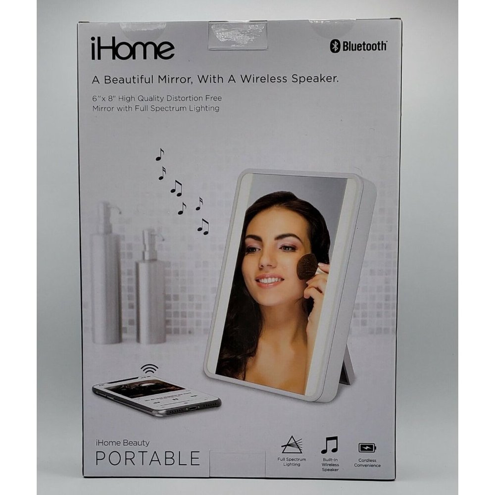 iHome Lighted Vanity Mirror with Bluetooth Speaker Portable 6in x 8in